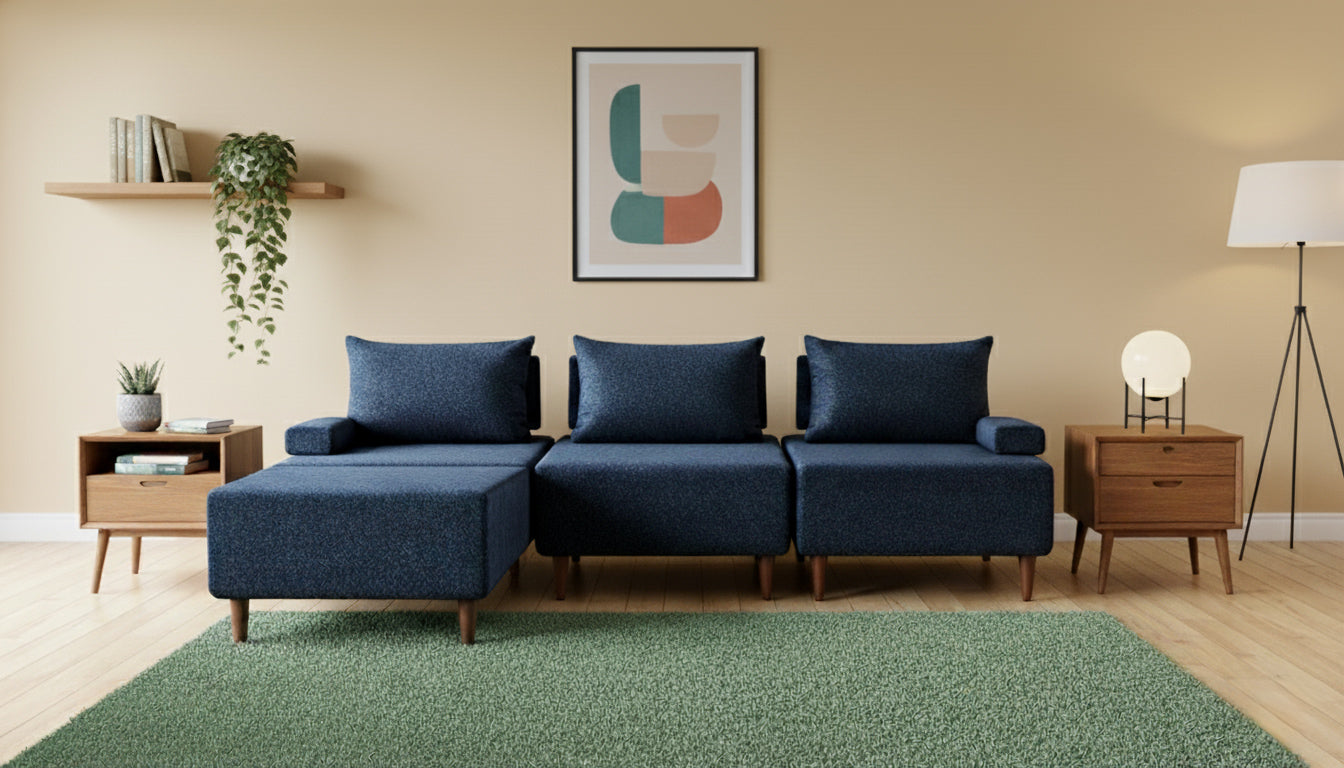 Sala Modular en L Monaco | 3 Sillones  + Otoman |Sofá Cama