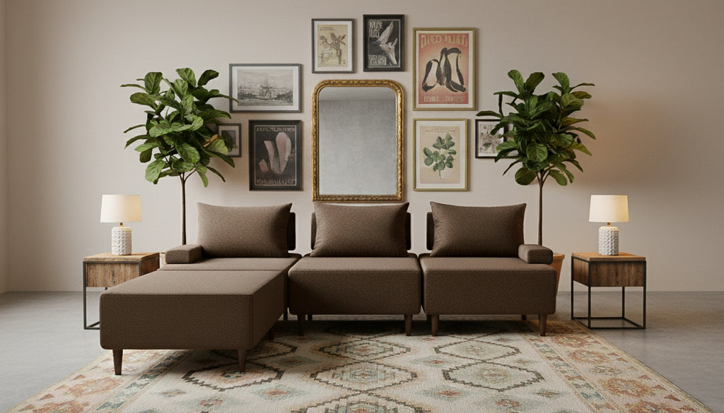 Sala Modular en L Monaco | 3 Sillones  + Otoman |Sofá Cama