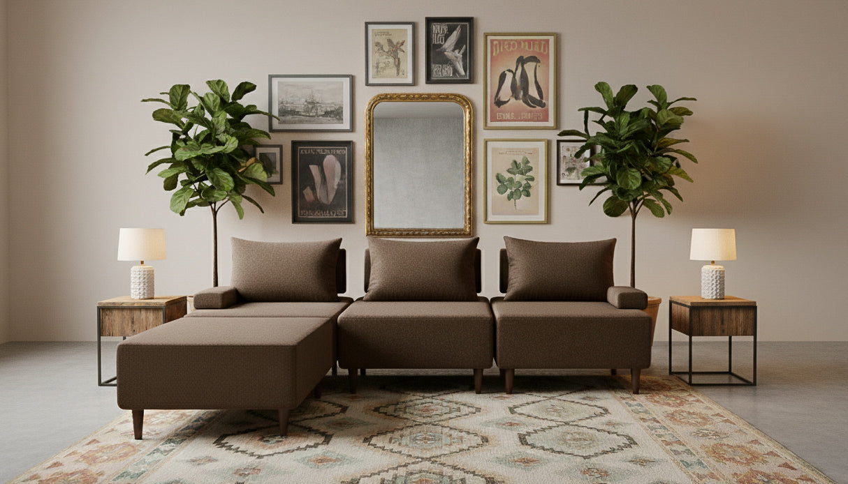 Sala Modular en L Monaco | 3 Sillones  + Otoman |Sofá Cama