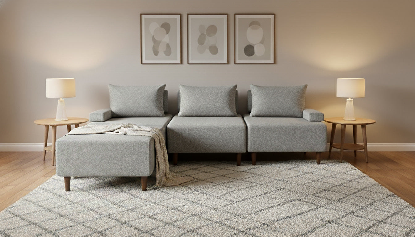 Sala Modular en L Monaco | 3 Sillones  + Otoman |Sofá Cama