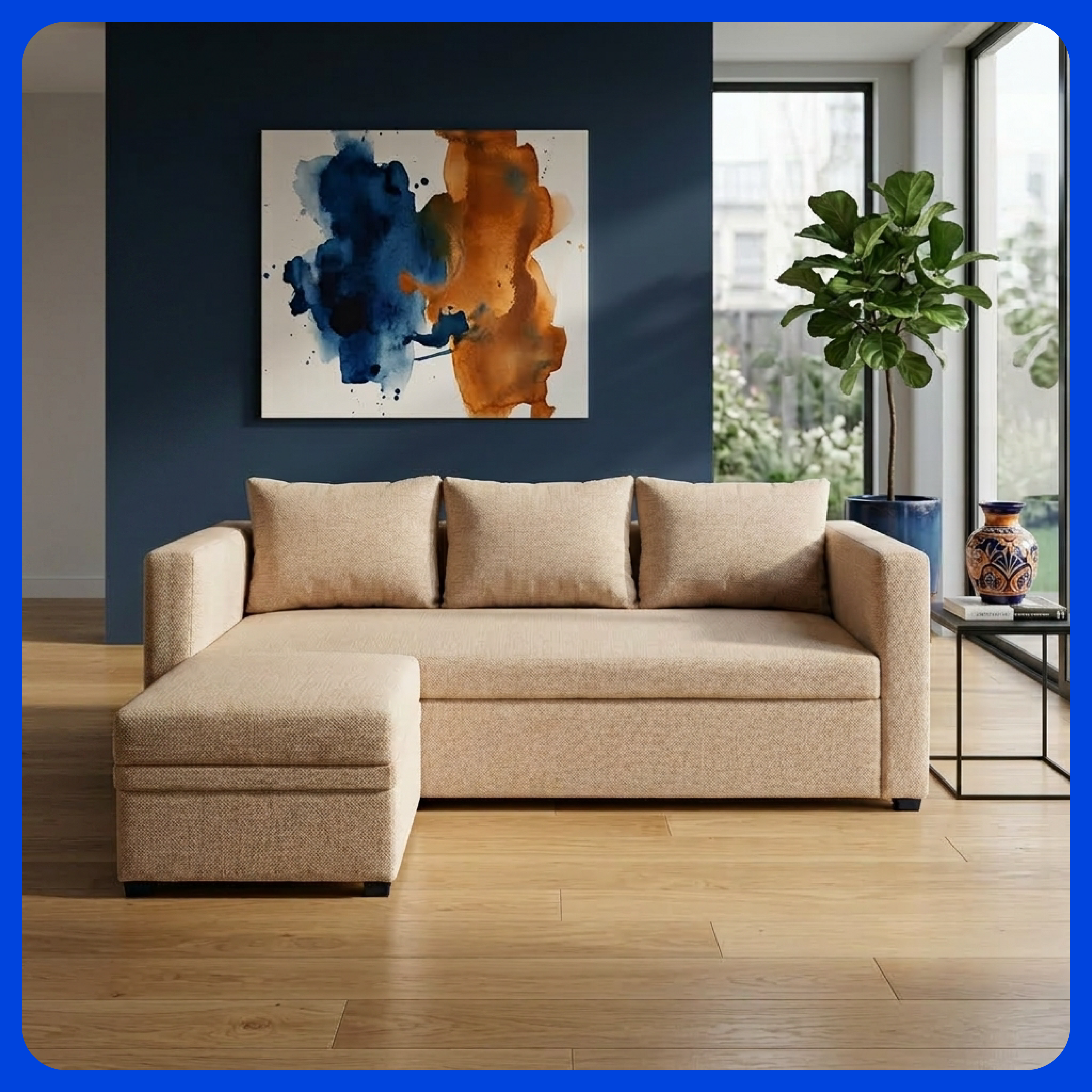 Sala Colima Sofá + Taburete 4 Plazas con Cojines