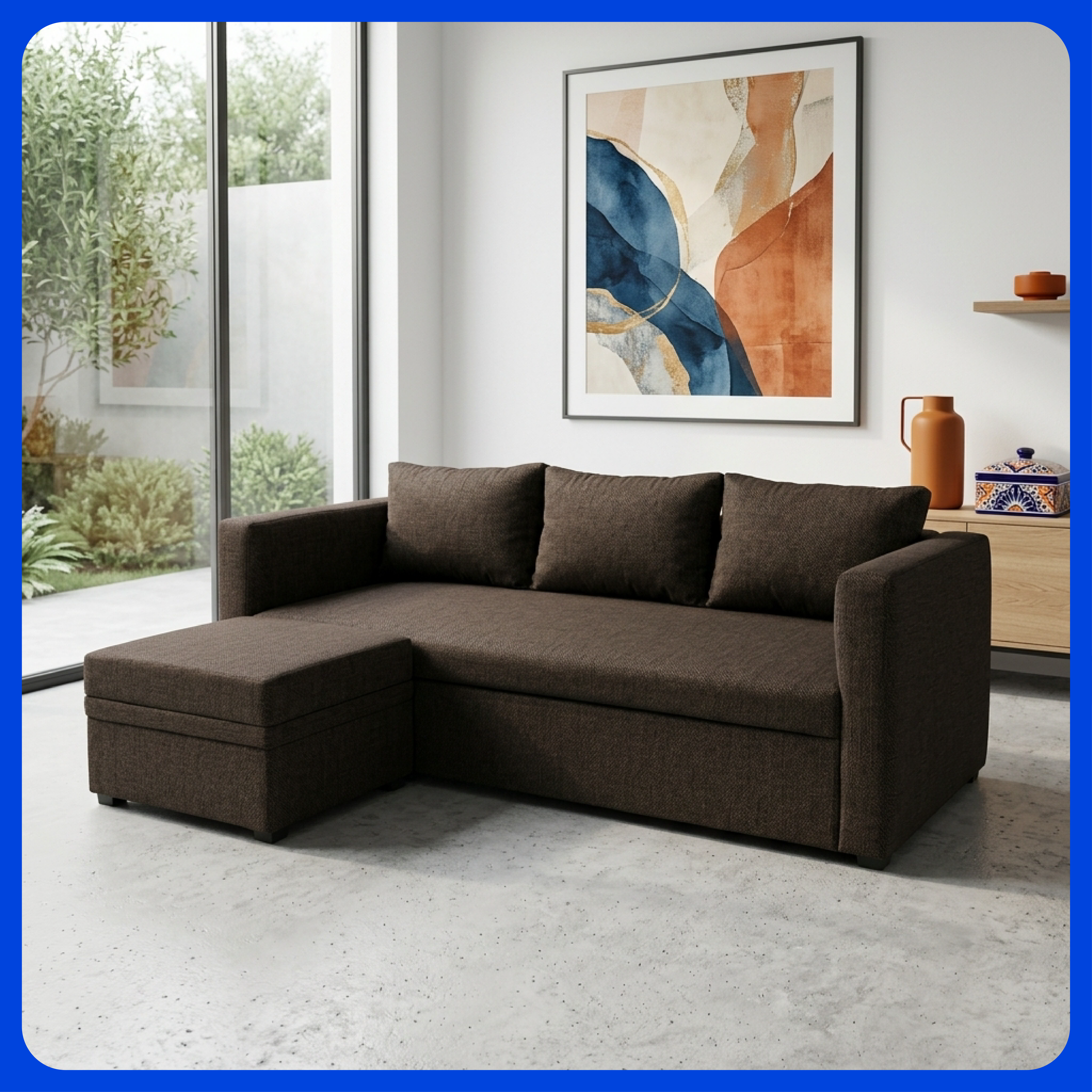 Sala Colima Sofá + Taburete 4 Plazas con Cojines