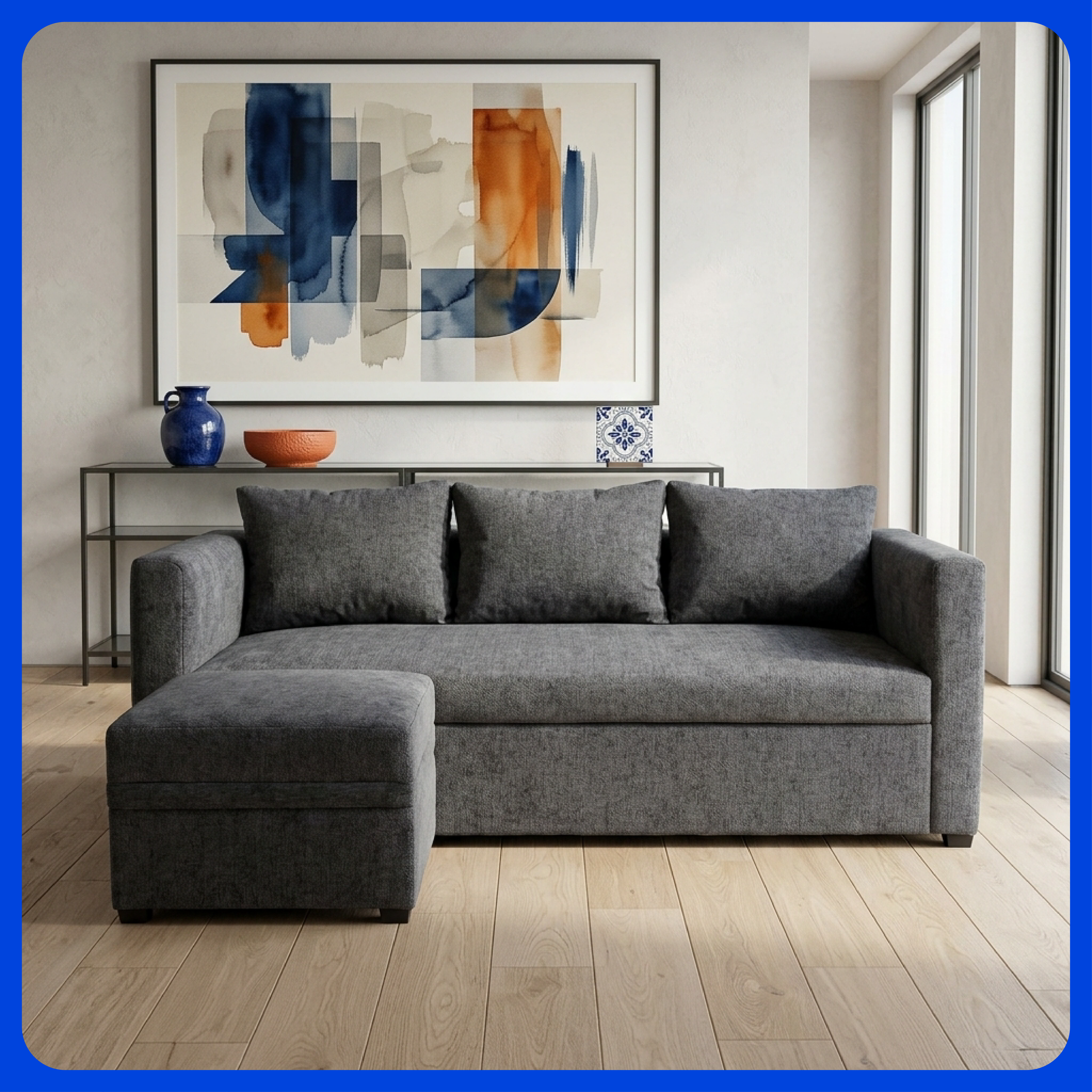 Sala Colima Sofá + Taburete 4 Plazas con Cojines