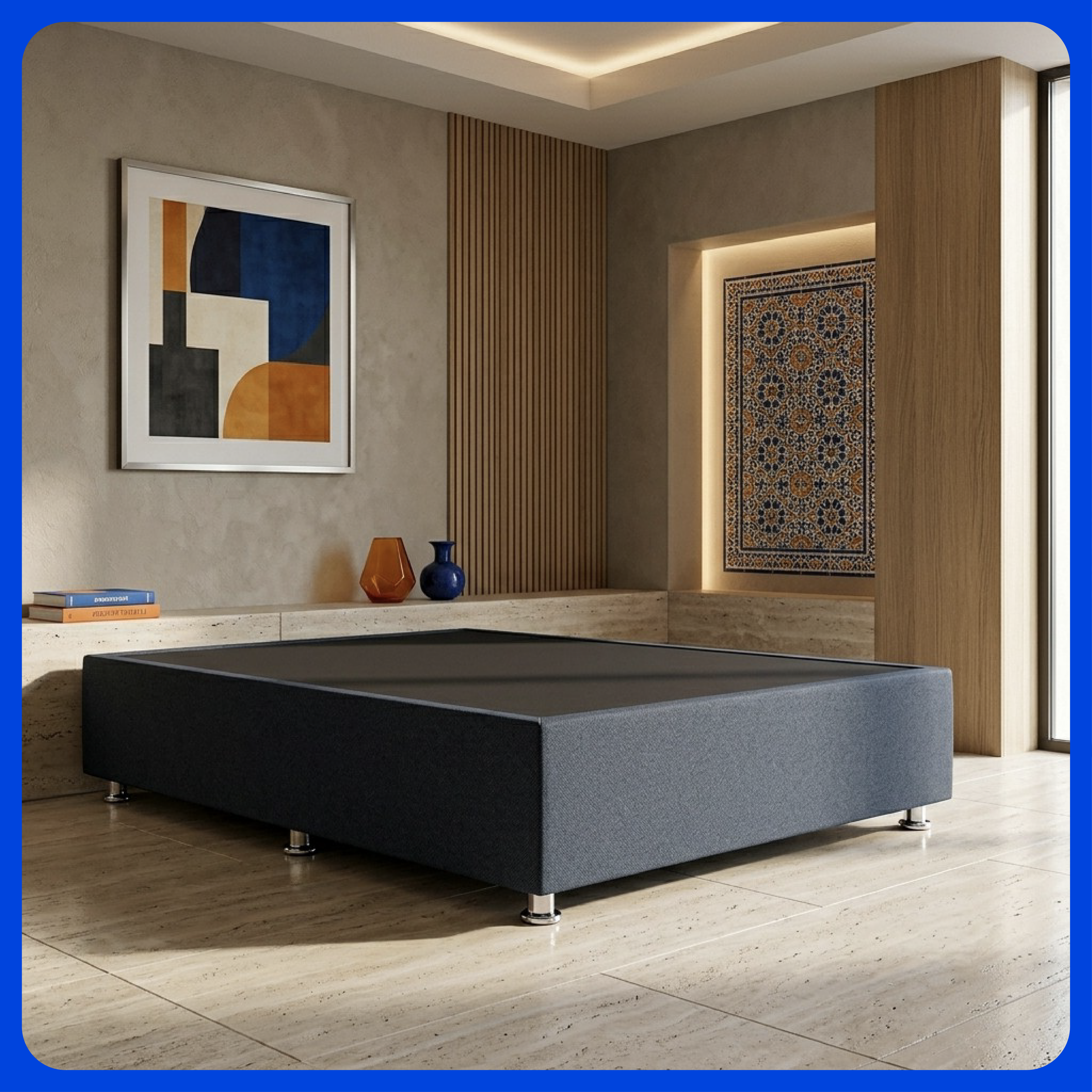 Base Cama Box Luján Individual Resistente y Silenciosa Tapiz Lino