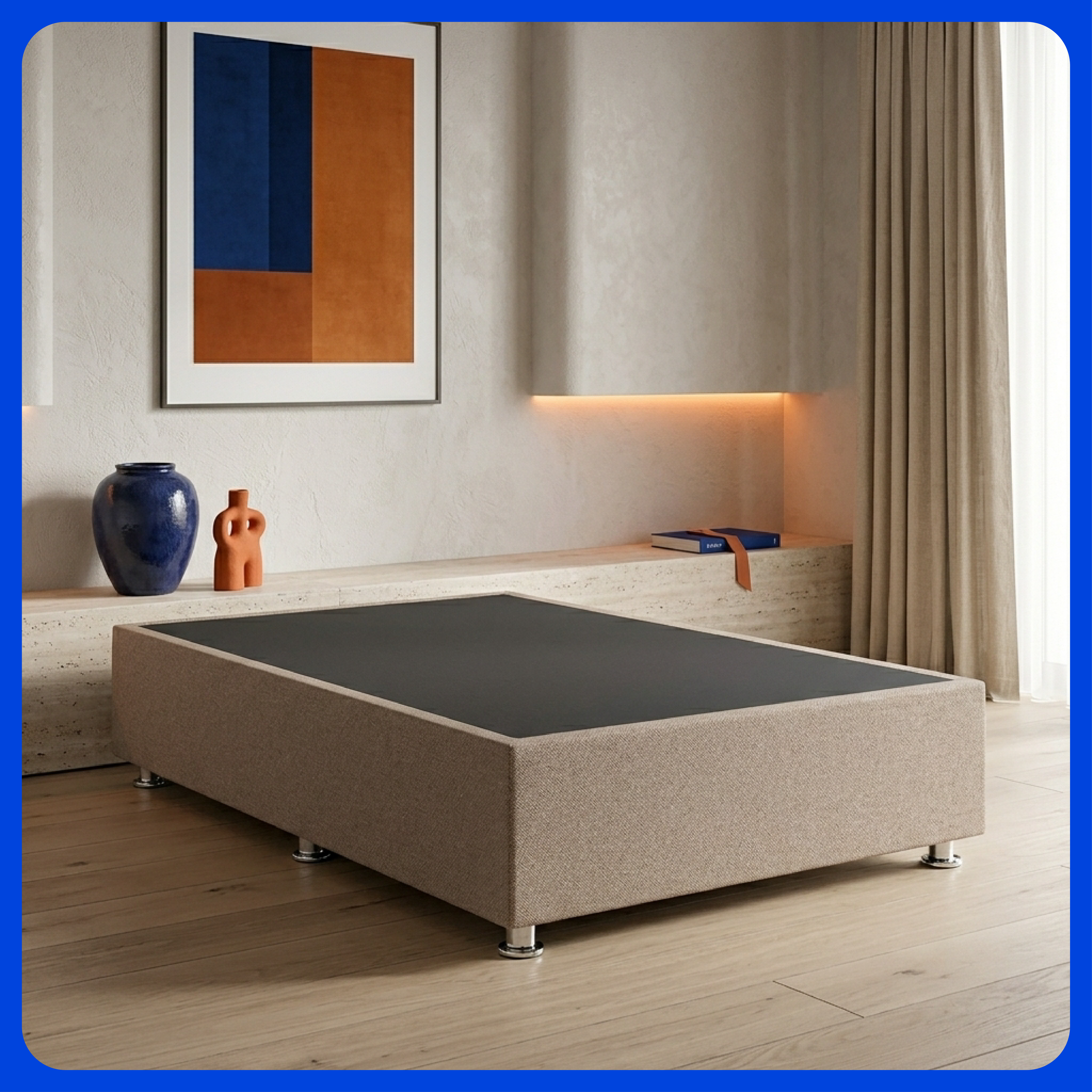 Base Cama Box Luján Individual Resistente y Silenciosa Tapiz Lino