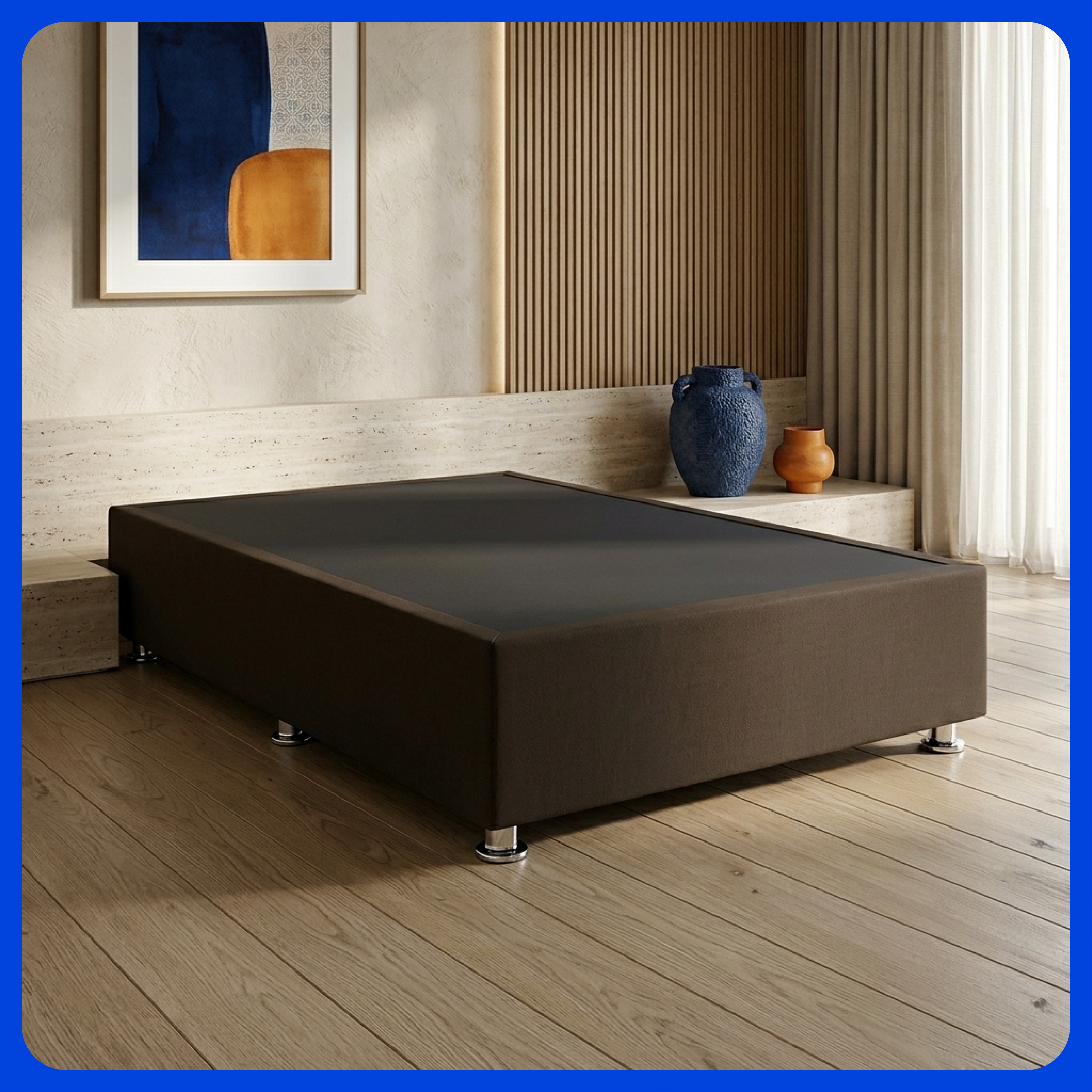 Base Cama Box Luján Individual Resistente y Silenciosa Tapiz Lino