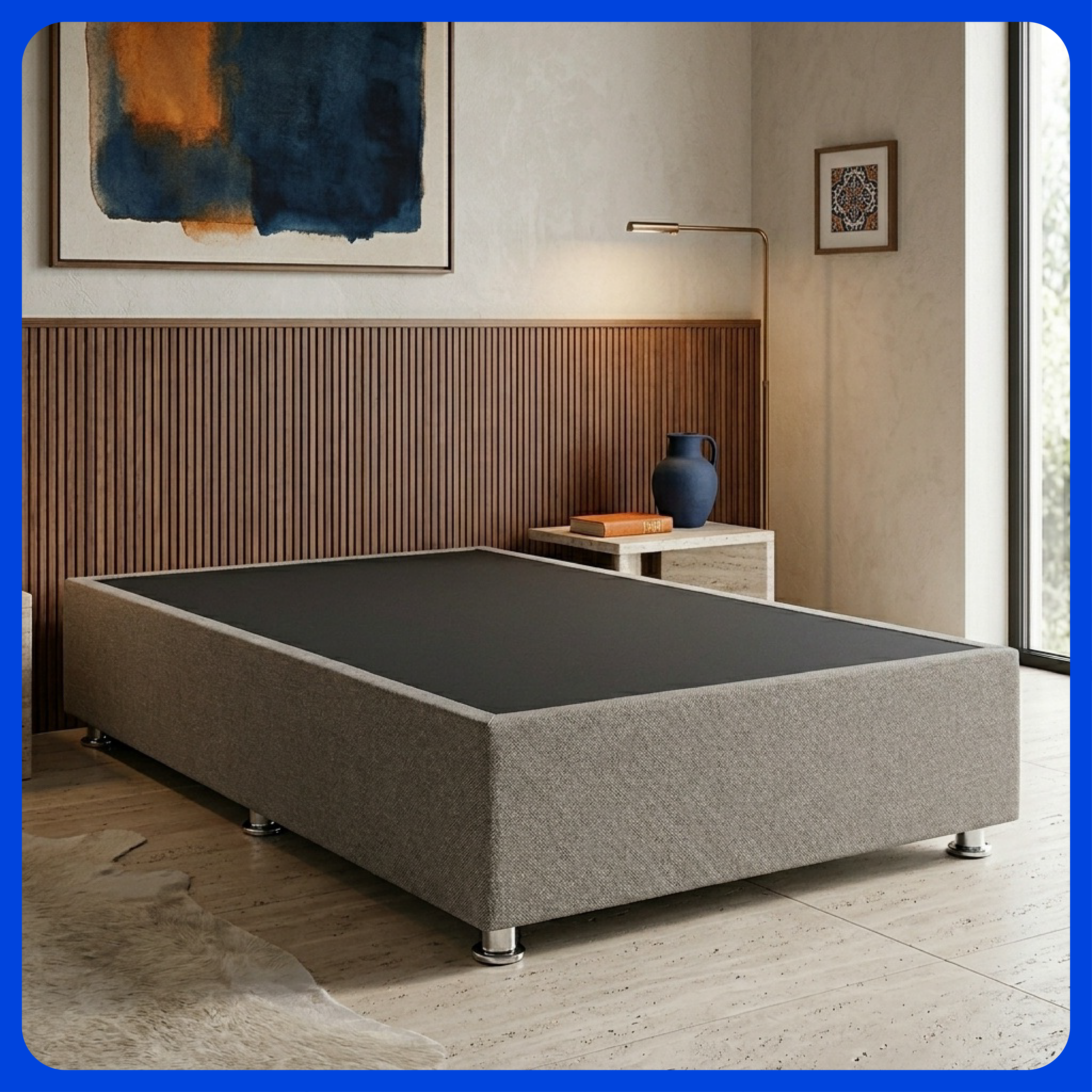 Base Cama Box Luján Individual Resistente y Silenciosa Tapiz Lino