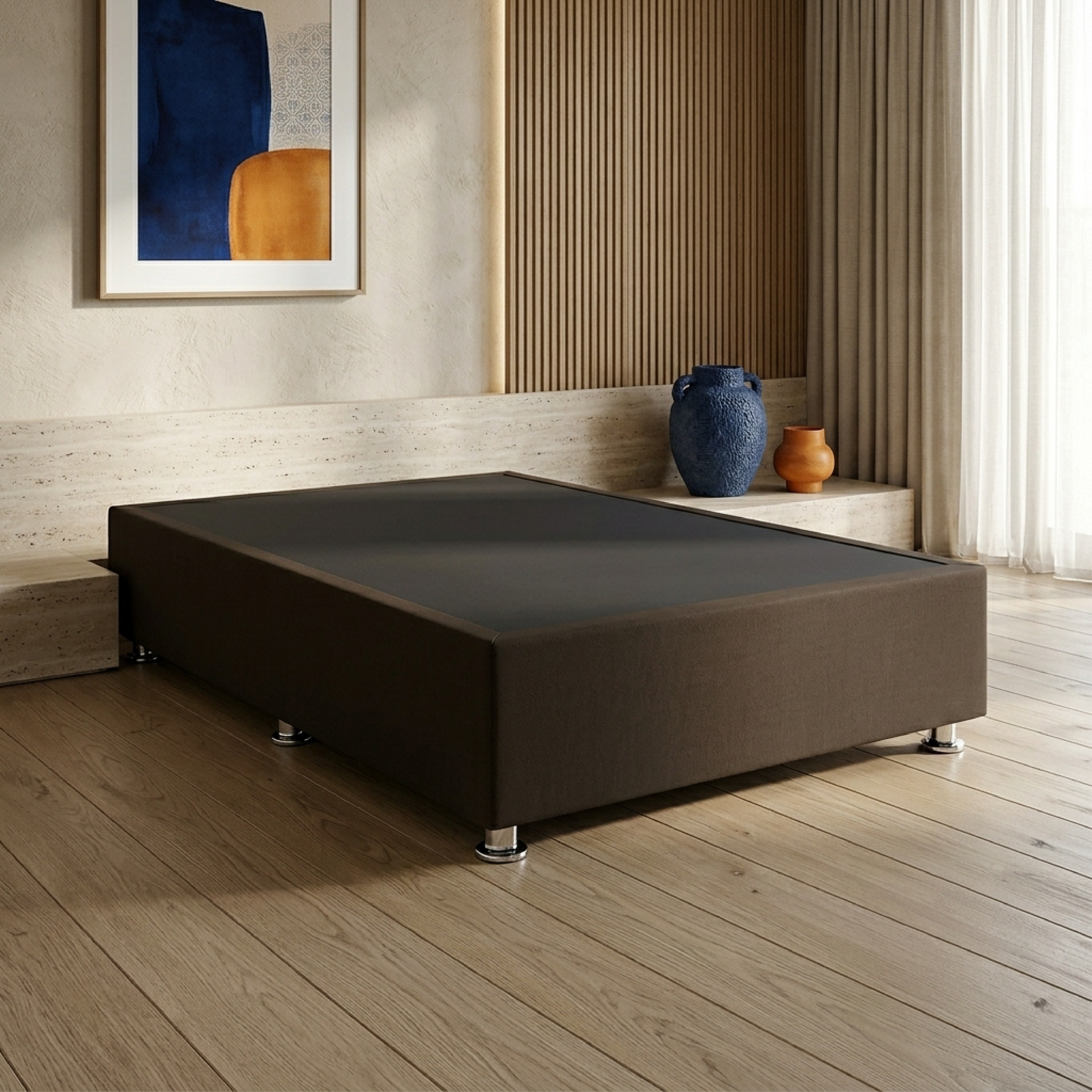 Base Cama Box Luján Individual Resistente y Silenciosa Tapiz Lino