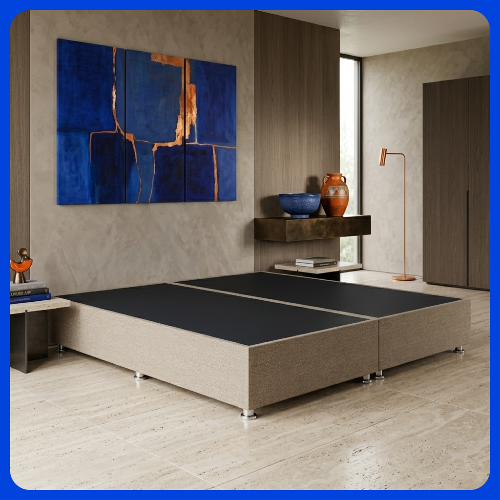 Base Cama Box Luján King Size Resistente y Silenciosa Tapiz Lino