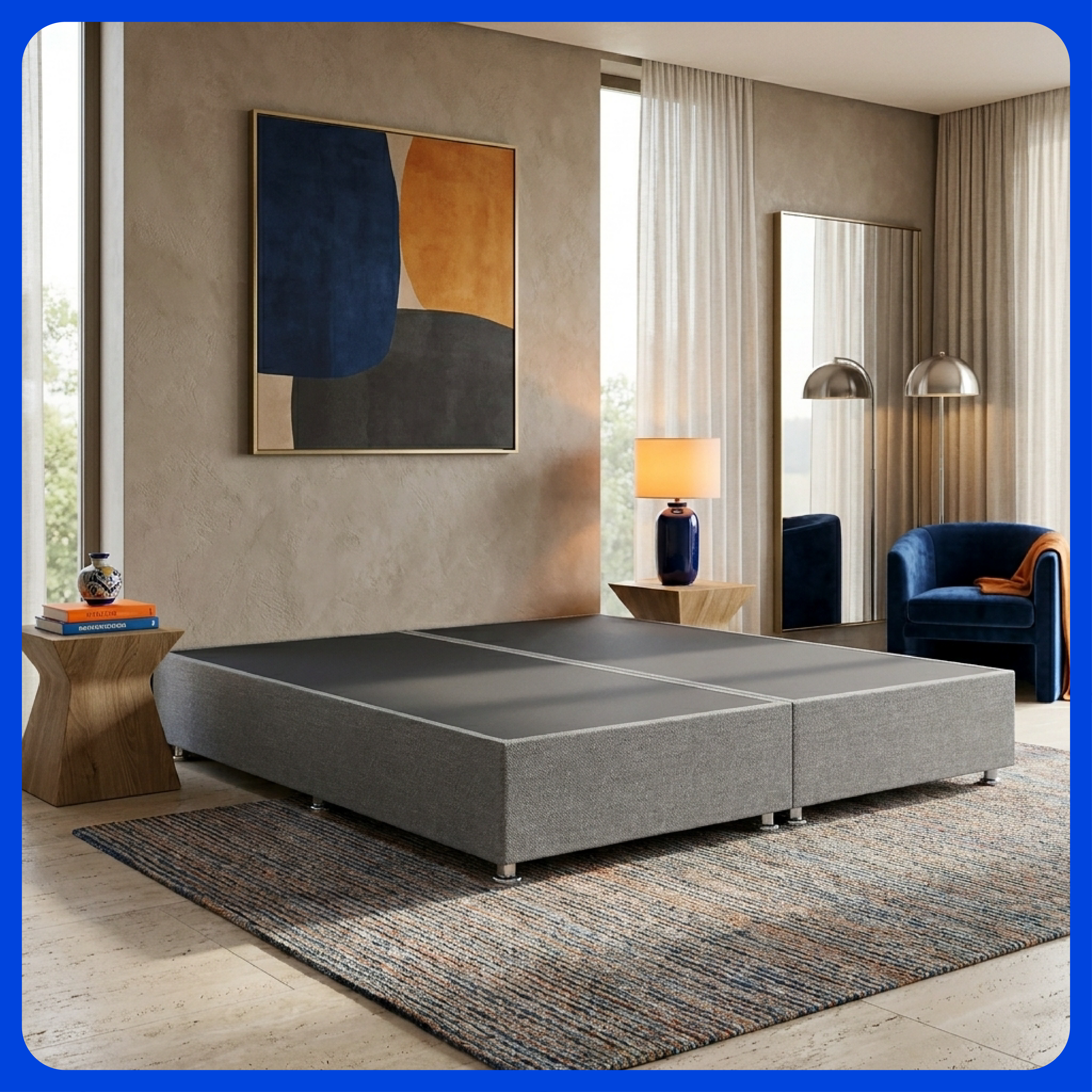Base Cama Box Luján King Size Resistente y Silenciosa Tapiz Lino