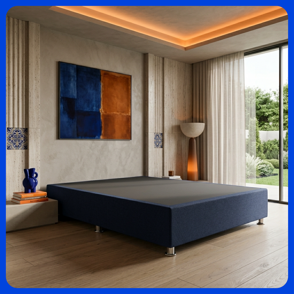 Base Cama Box Luján Queen Size Resistente y Silenciosa Tapiz Lino