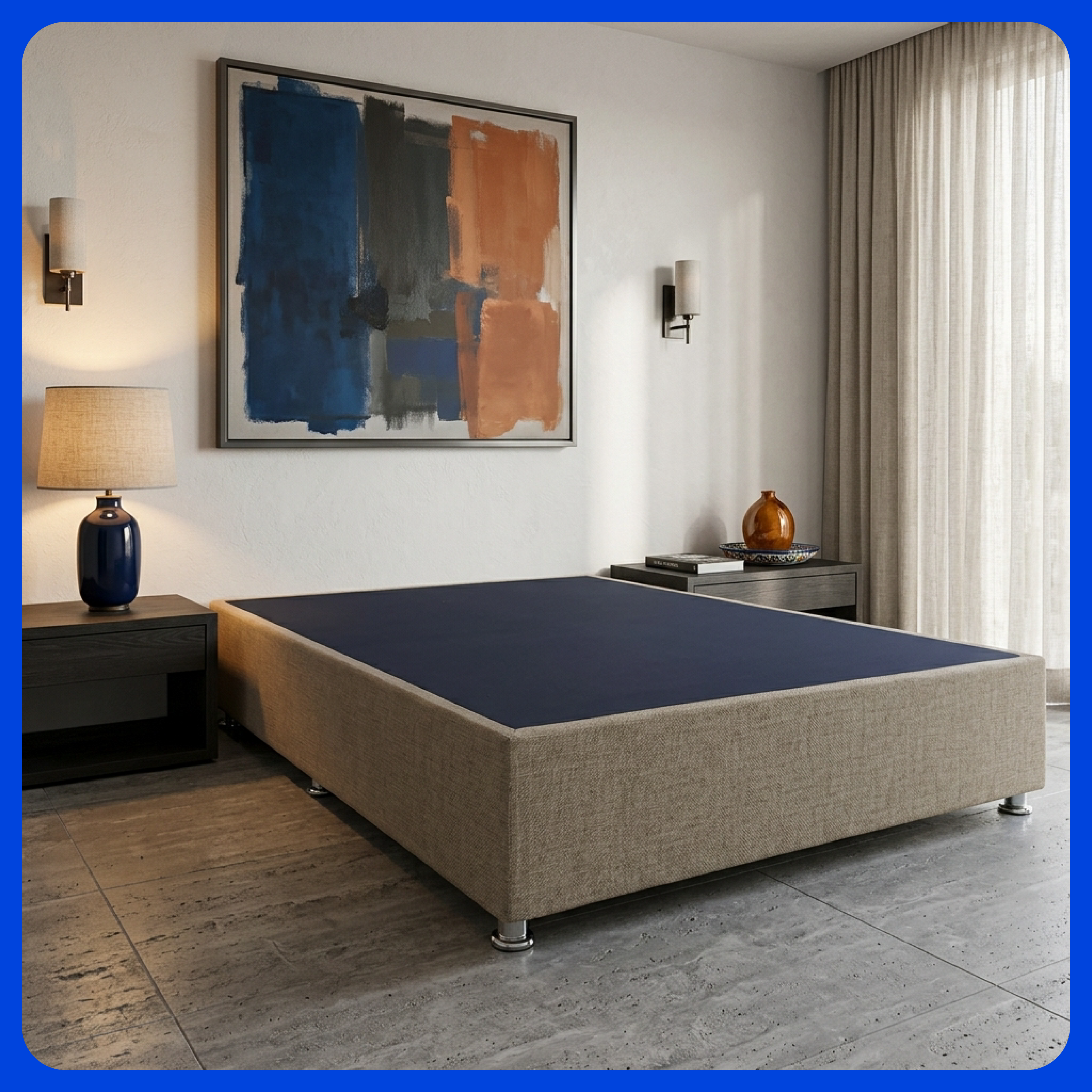 Base Cama Box Luján Queen Size Resistente y Silenciosa Tapiz Lino