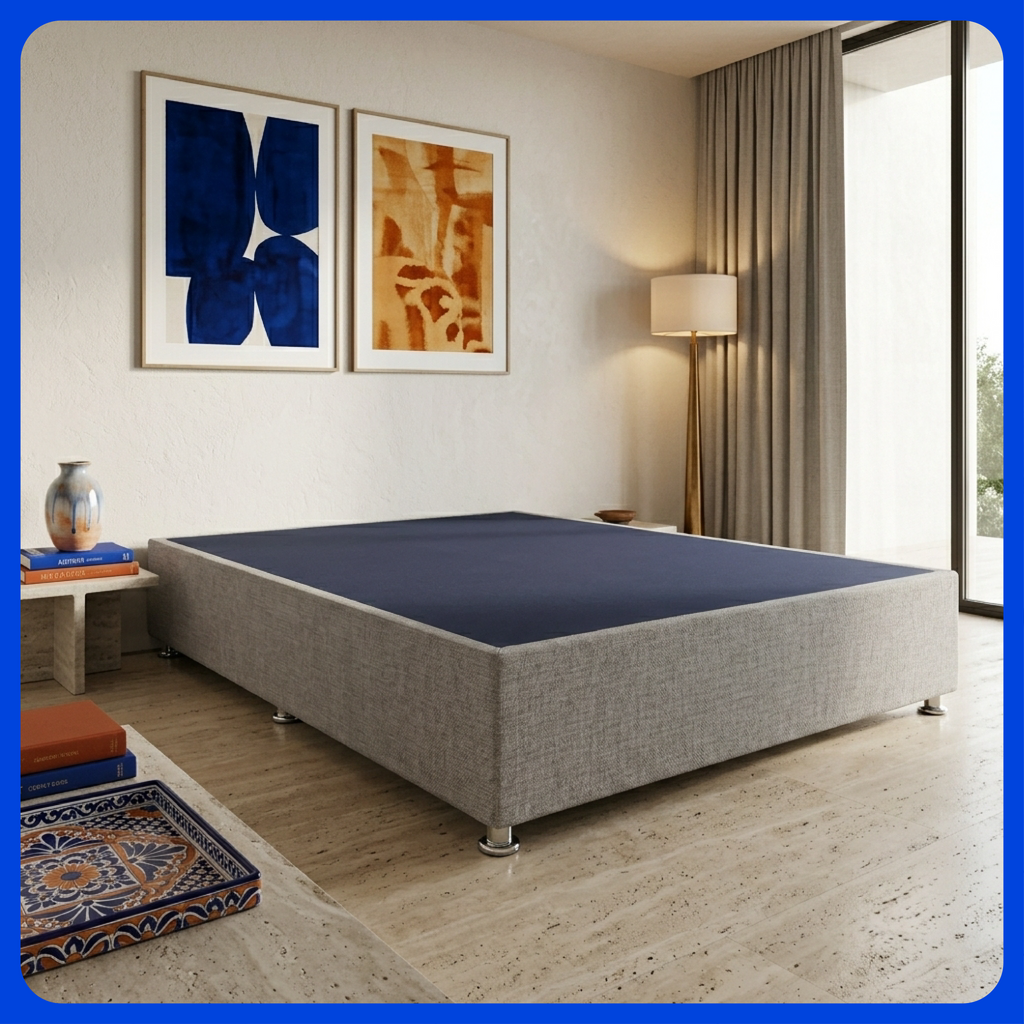 Base Cama Box Luján Queen Size Resistente y Silenciosa Tapiz Lino
