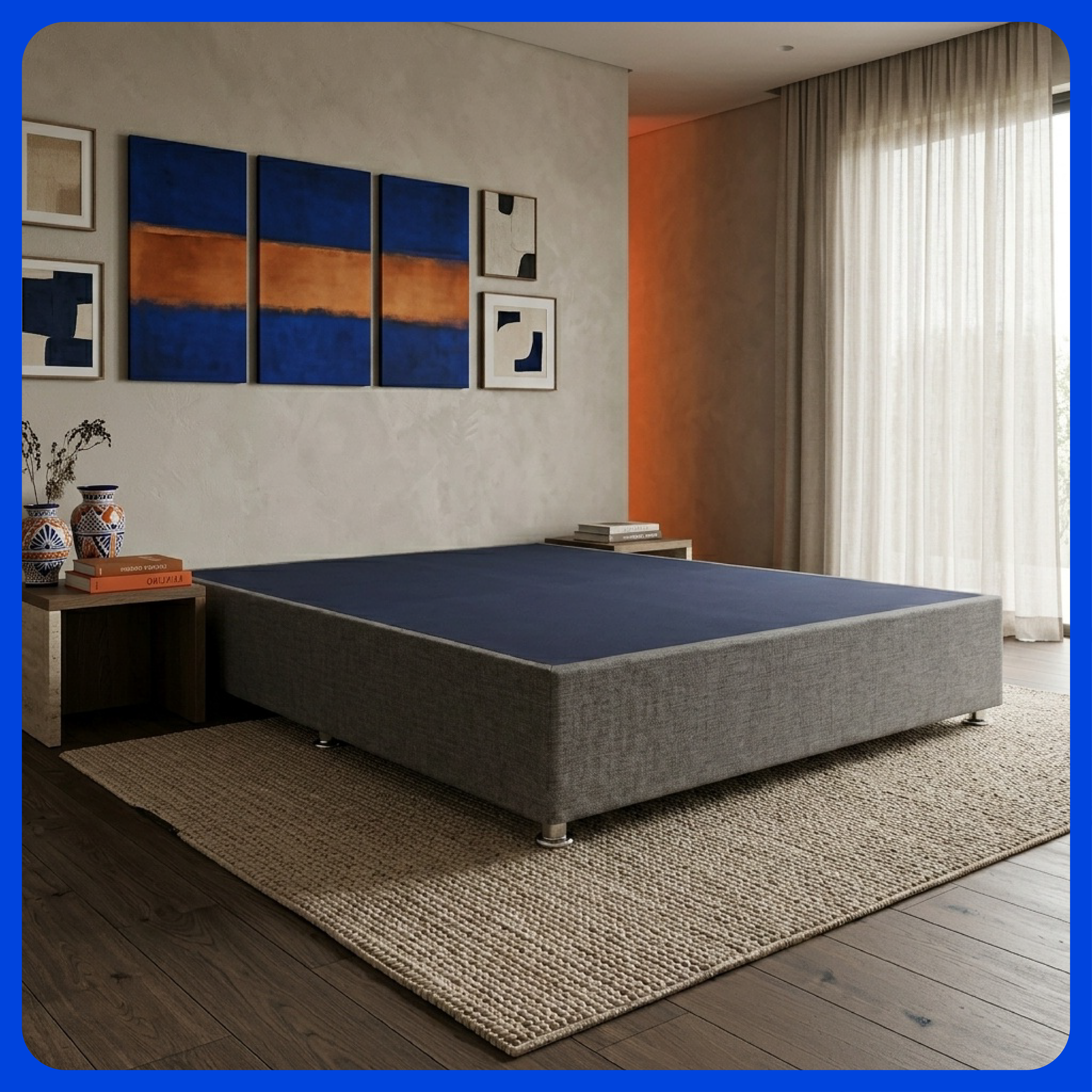 Base Cama Box Luján Matrimonial Resistente y Silenciosa Tapiz Lino