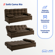 Sofá Cama Río Reclinable 3 Posiciones 3 Plazas con Cojines