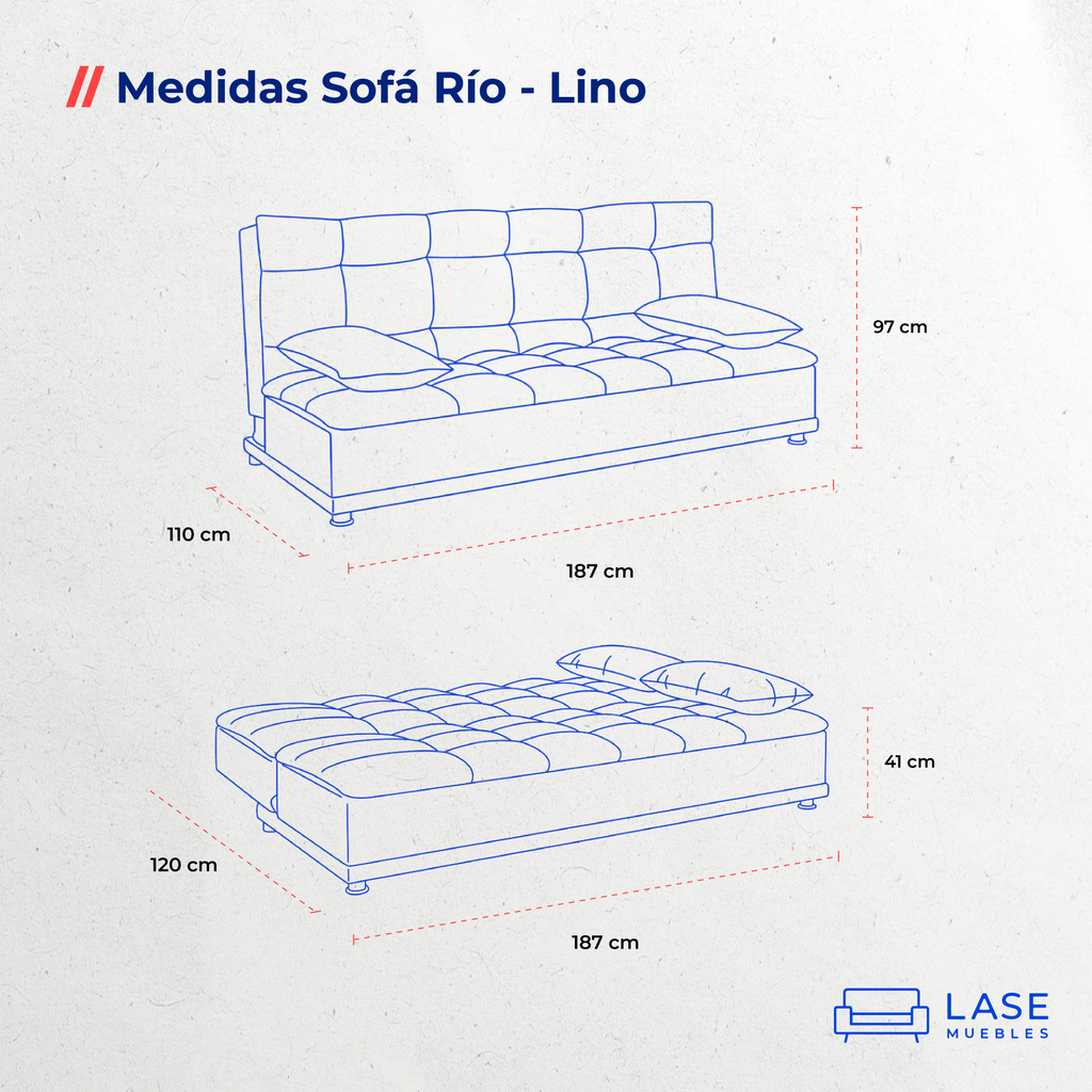 Sofá Cama Río Reclinable 3 Posiciones 3 Plazas con Cojines