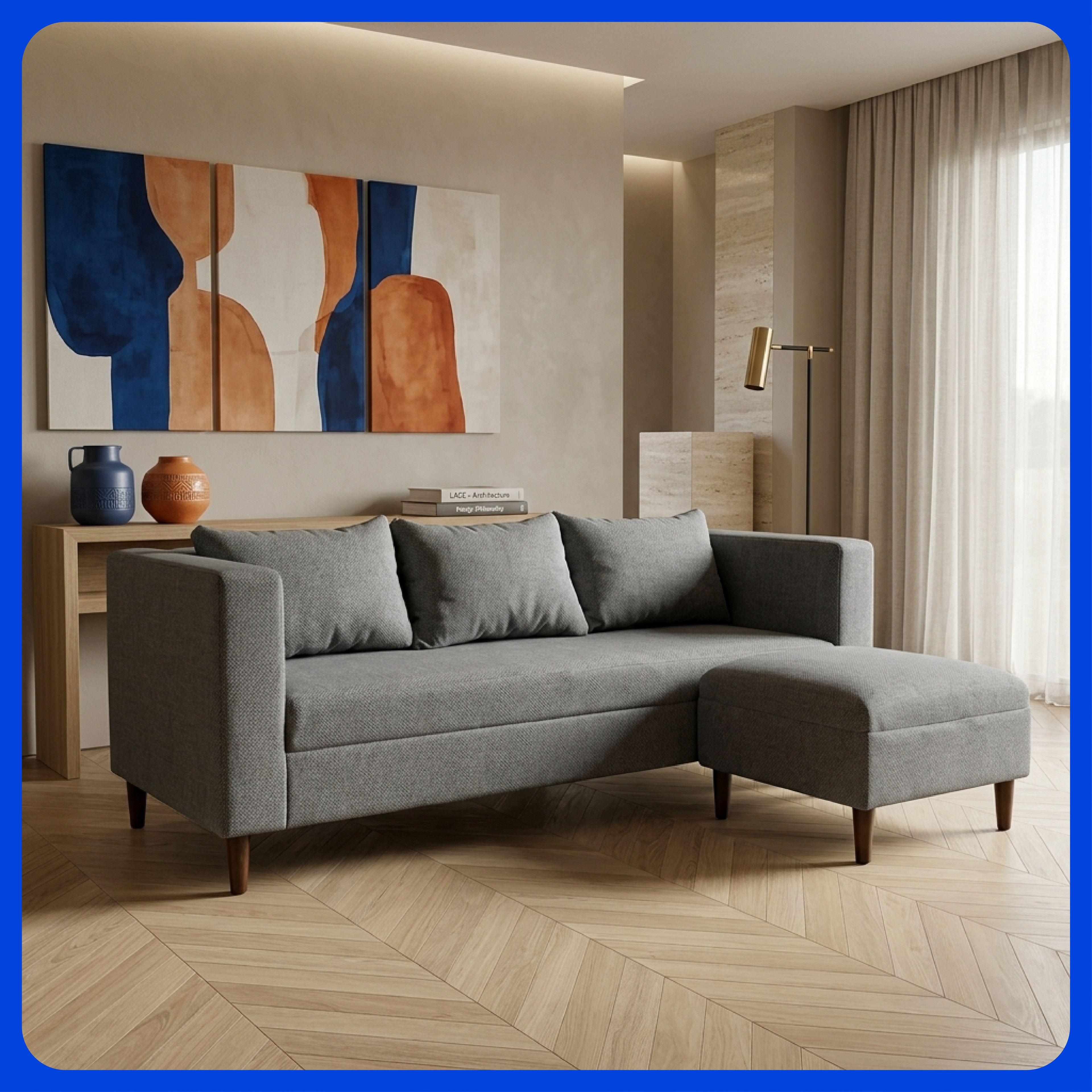 Sala Roma Sofá con Otomán Adaptable y Cojines