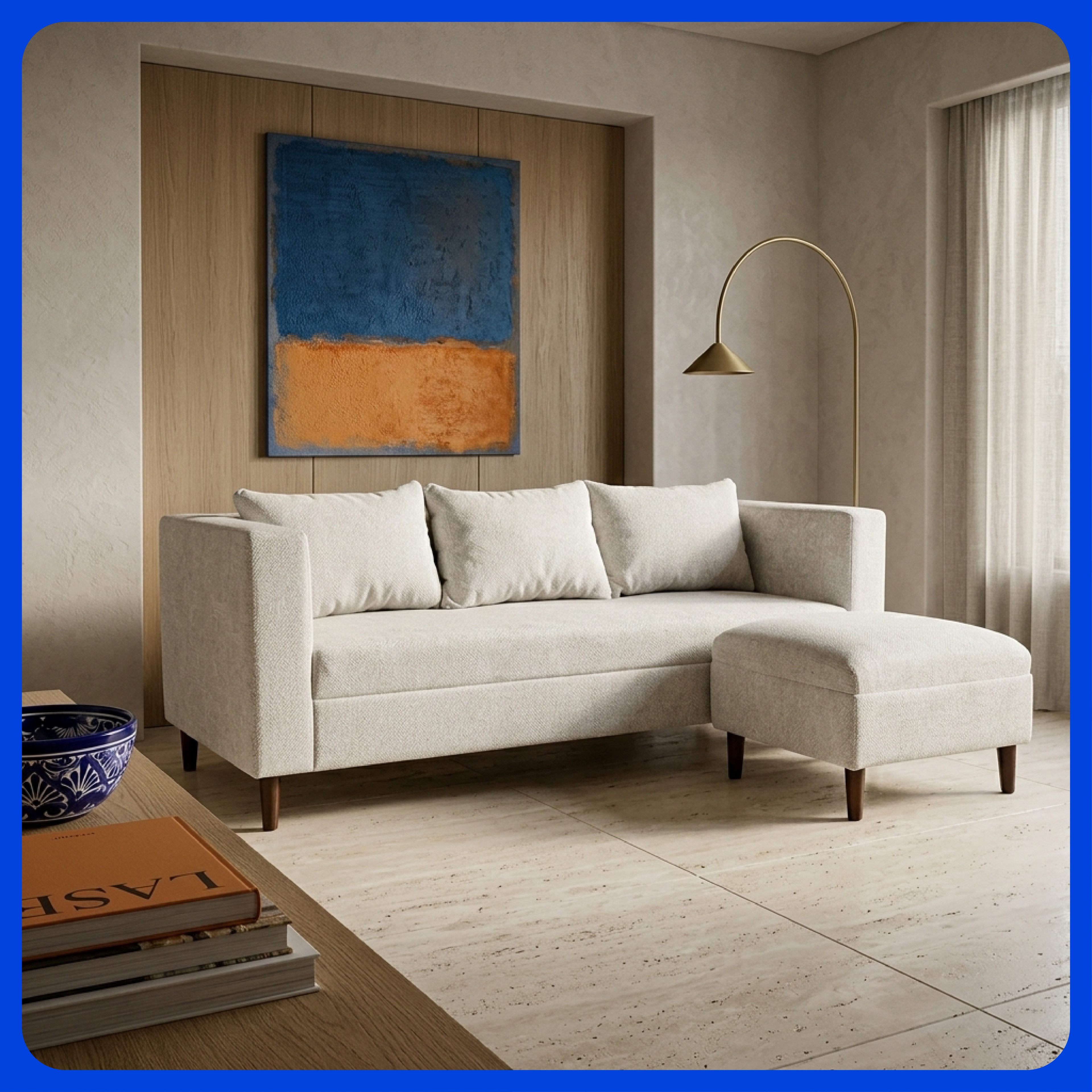 Sala Roma Sofá con Otomán Adaptable y Cojines