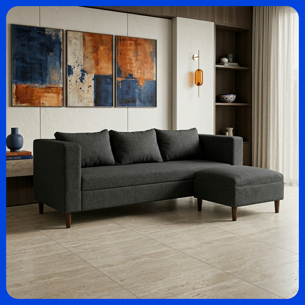Sala Roma Sofá con Otomán Adaptable y Cojines