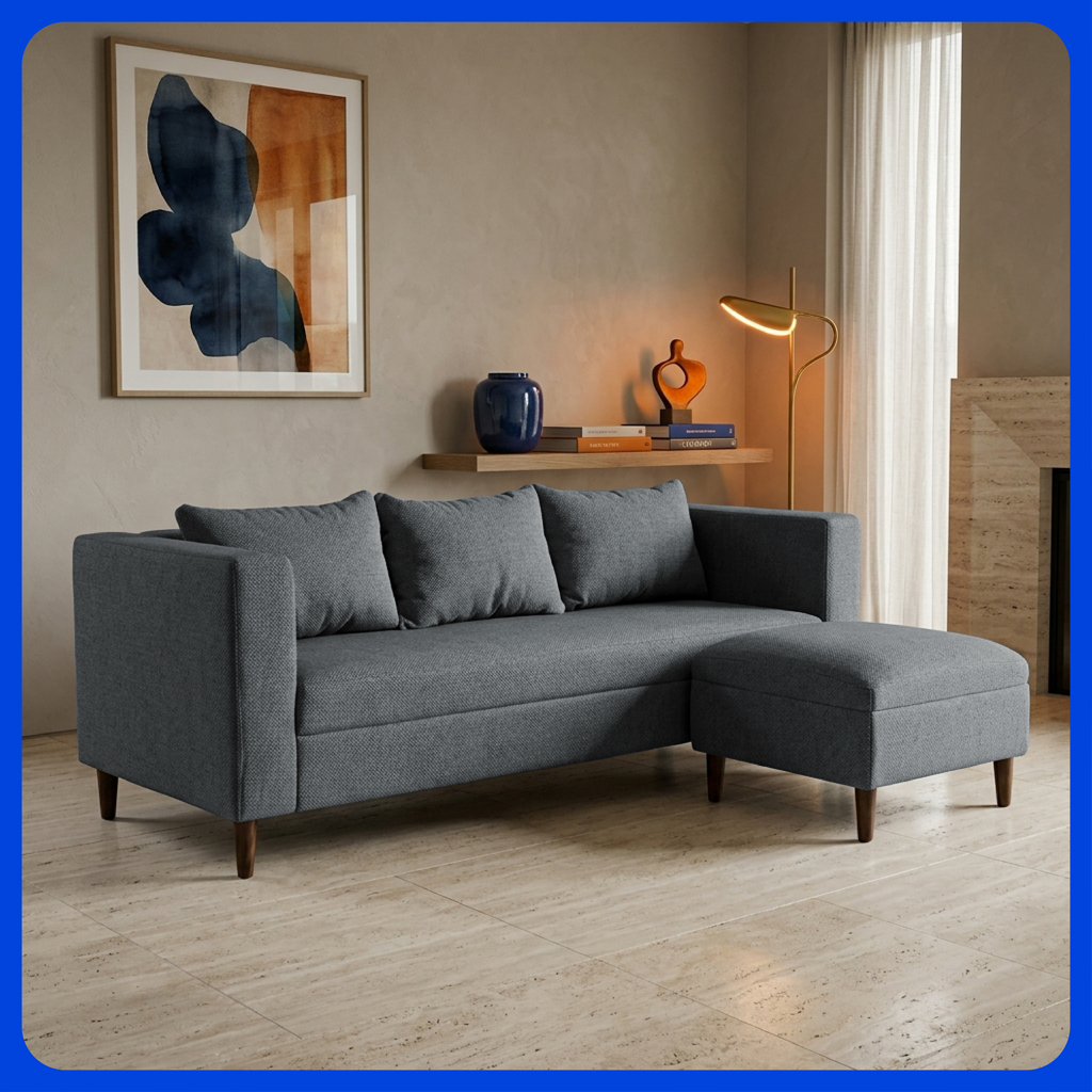 Sala Roma Sofá con Otomán Adaptable y Cojines